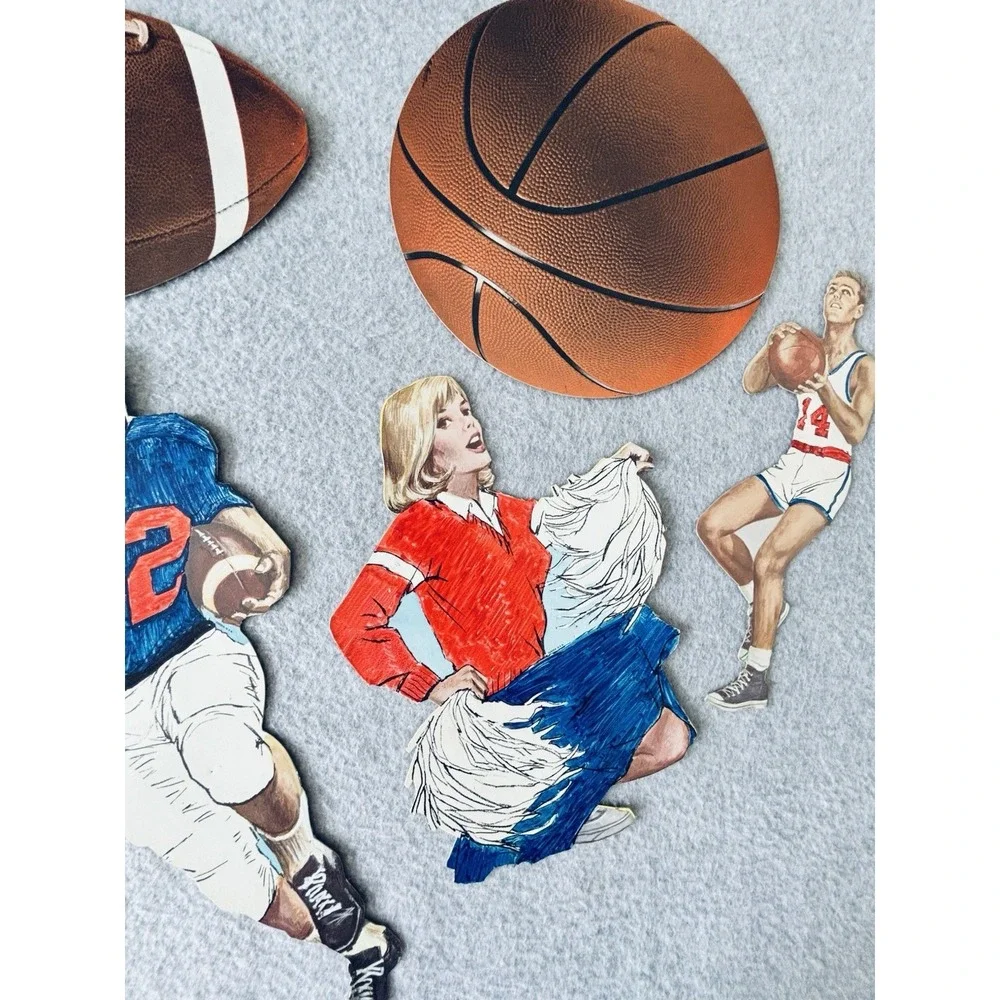 Vintage 70s Eureka Football Basketball Player Cheerleader Party Decor Die Cuts